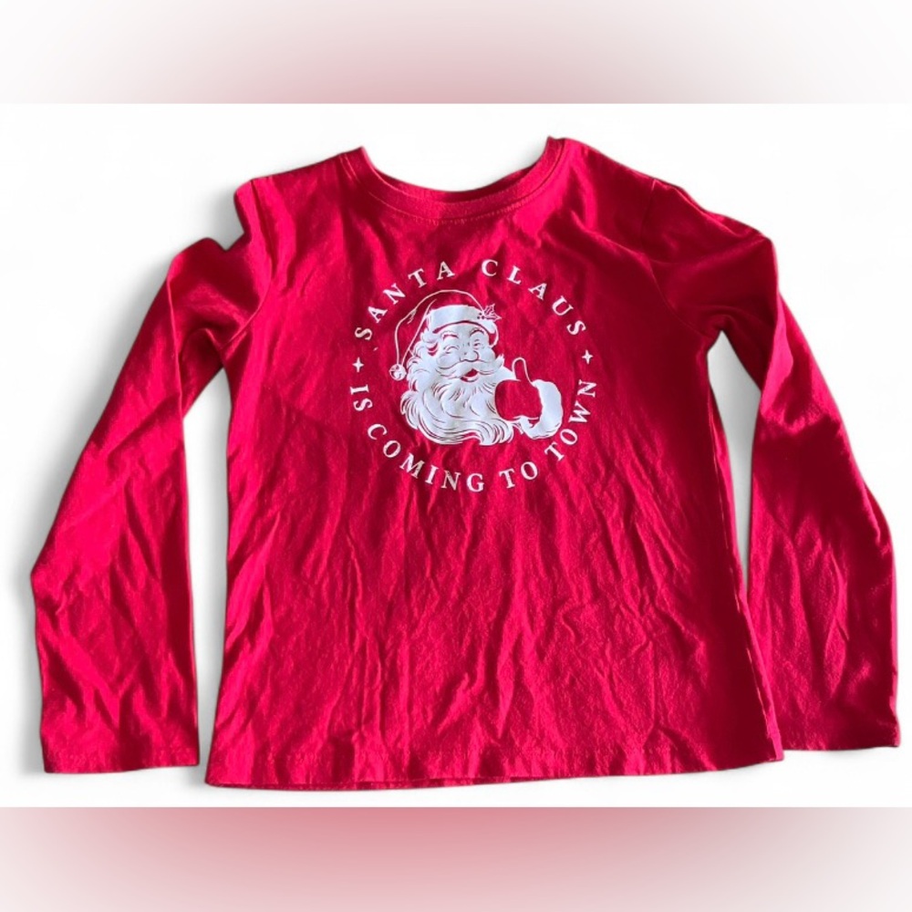 Santa Claus is Coming to Town Kids Girls Youth Red Long Sleeve Shirt Size‎ 7/8